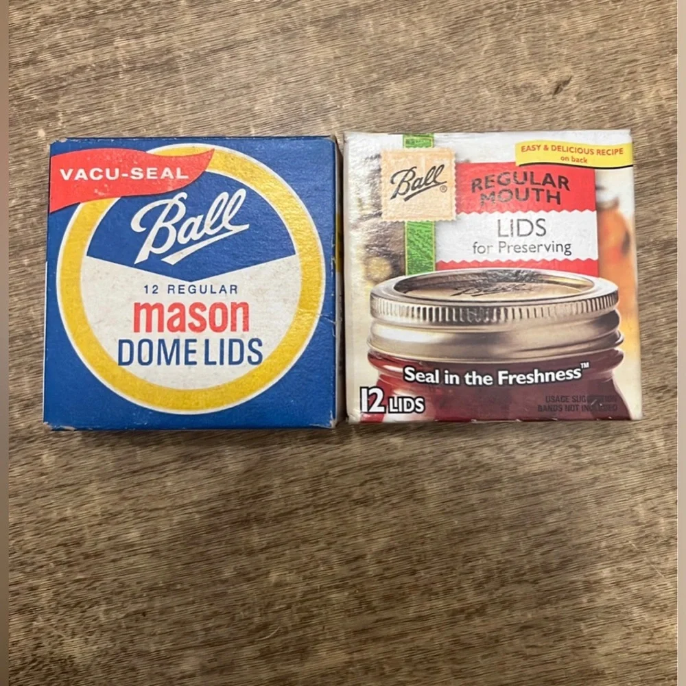 BALL Mason Jar Lids Lot‎ of 2 Boxes VTG Dome Lids + Regular NOS Canning Kitchen